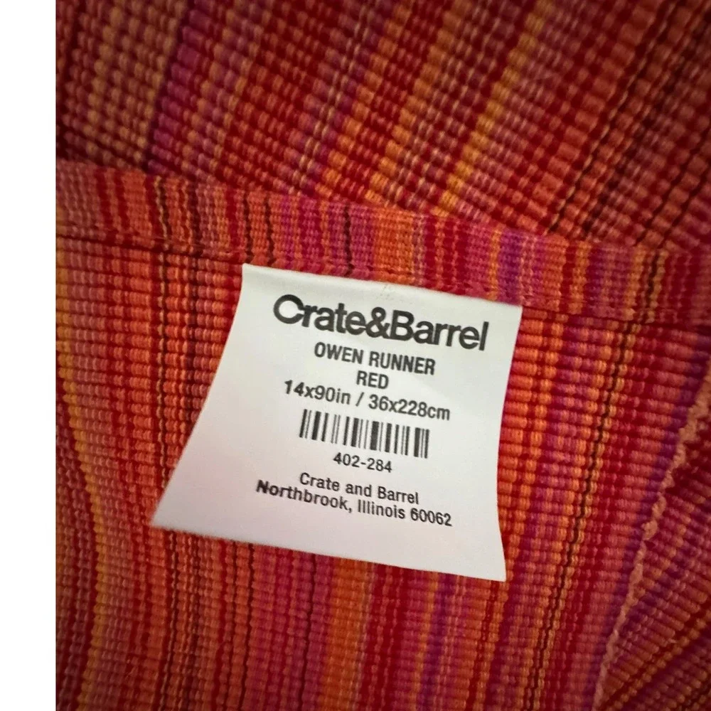 Crate & Barrel Owen Table Runner Red/Rusty Orange Striped Woven 14x90  Decor